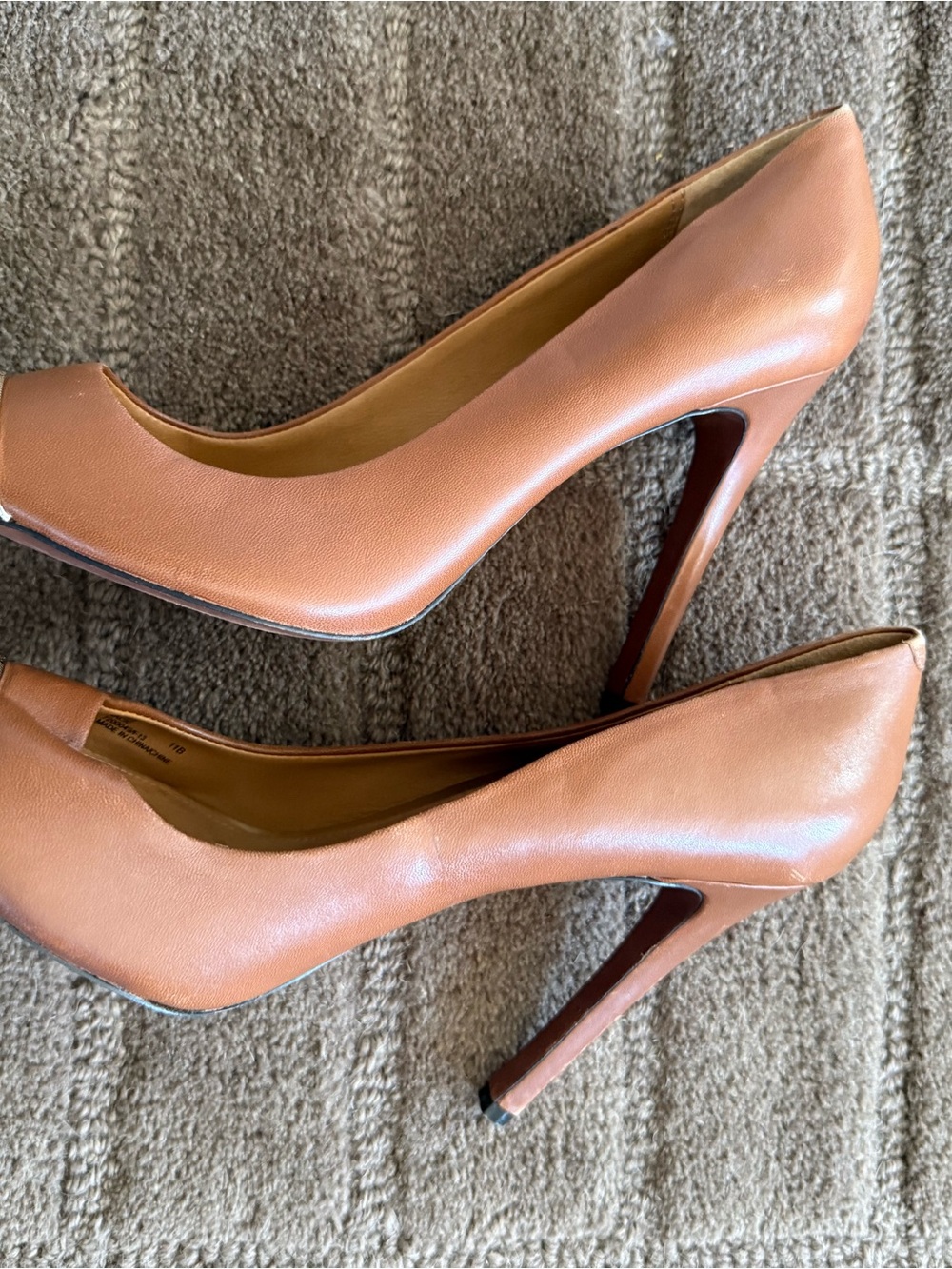 Coach Brown Leather Pumps with Black Cap Toe and Gold Accent - Picture 2 of 8